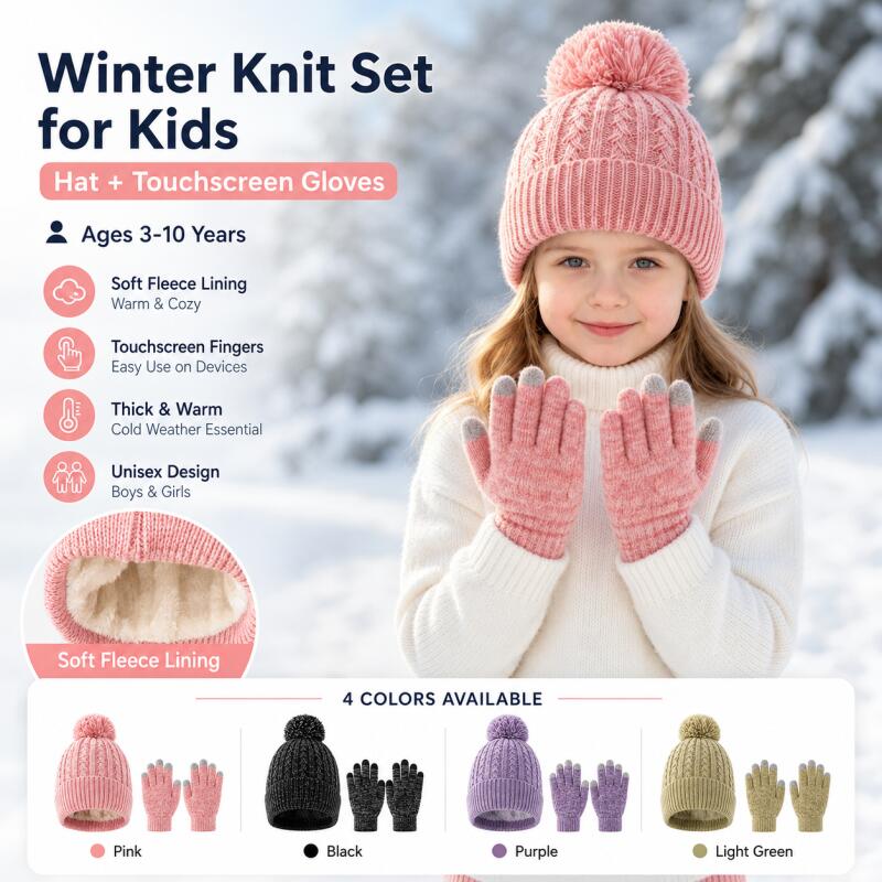 Kids Outdoor Gloves - Ensemble bonnet tricoté et gants tactiles