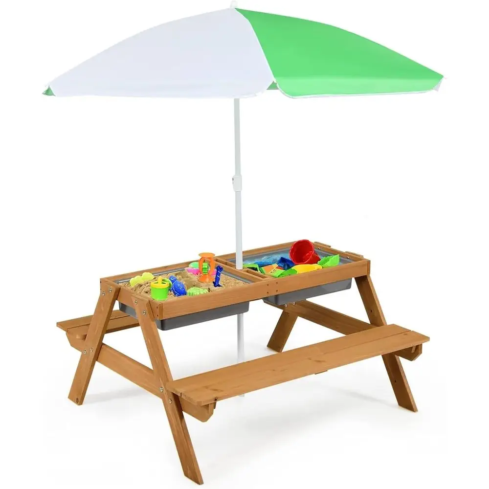 Kids Outdoor Sandbox - Table de pique-nique 4-en-1 en bois