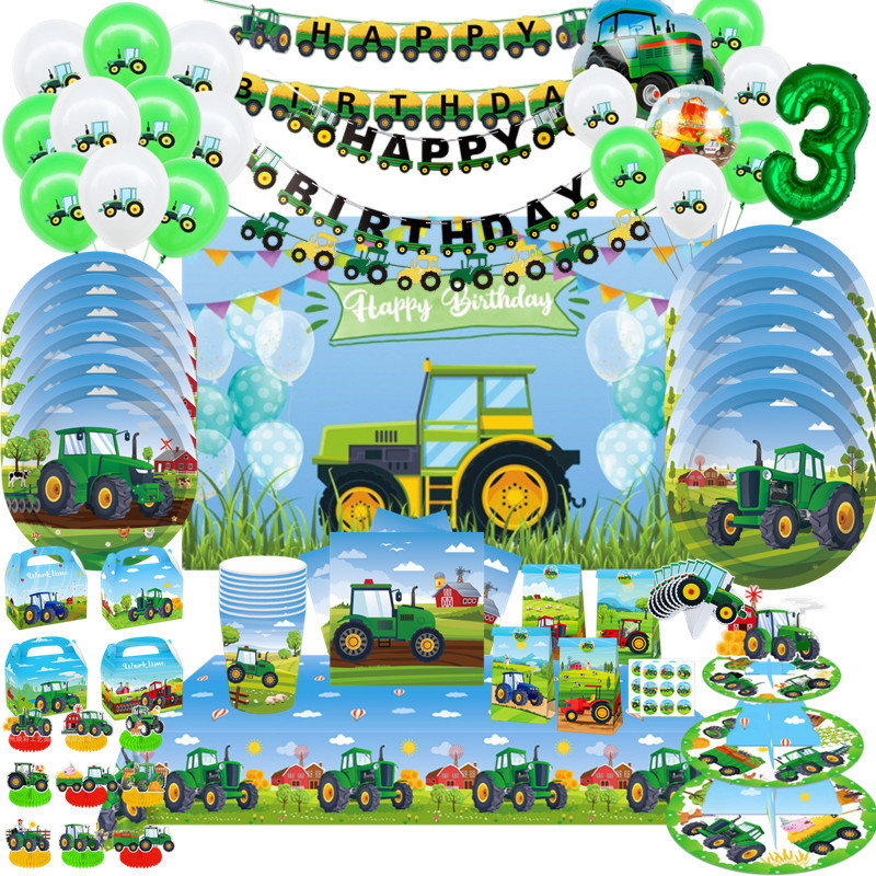 Kids Outdoor Digger - Vaisselle jetable thème tracteur agricole vert,