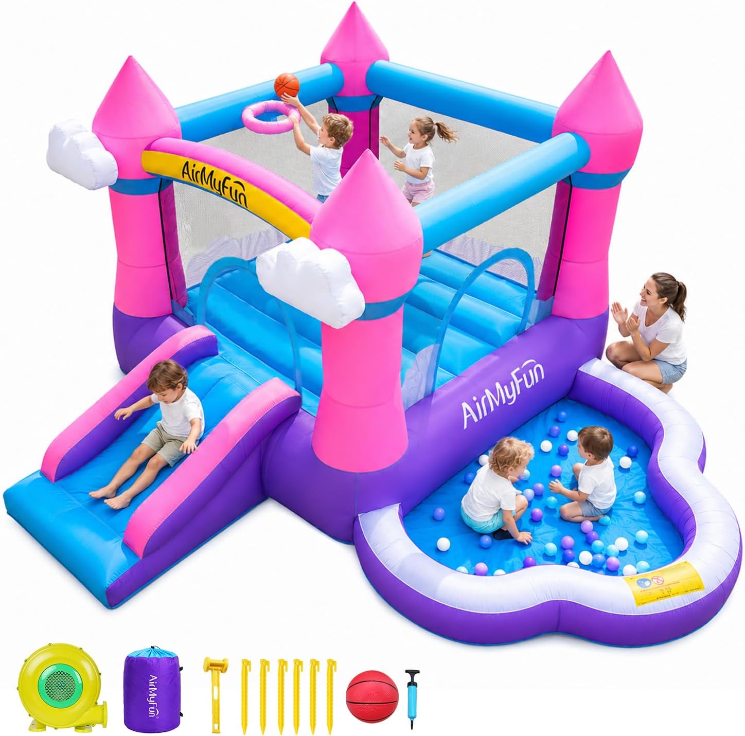 Kids Outdoor Ball - Château gonflable rose pour enfants de