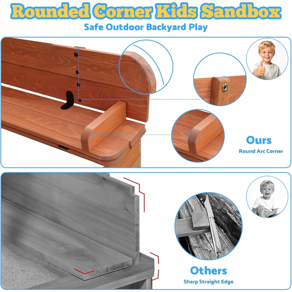 Bac à sable en bois pour enfan - Kids Outdoor Sandbox avis et prix