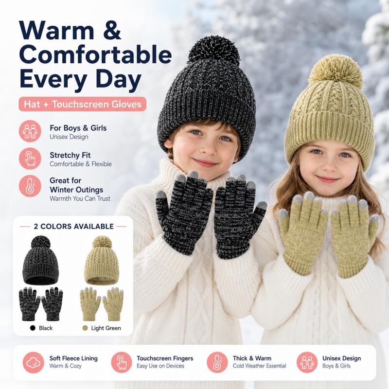 Ensemble bonnet tricoté et gan - Kids Outdoor Gloves avis et prix